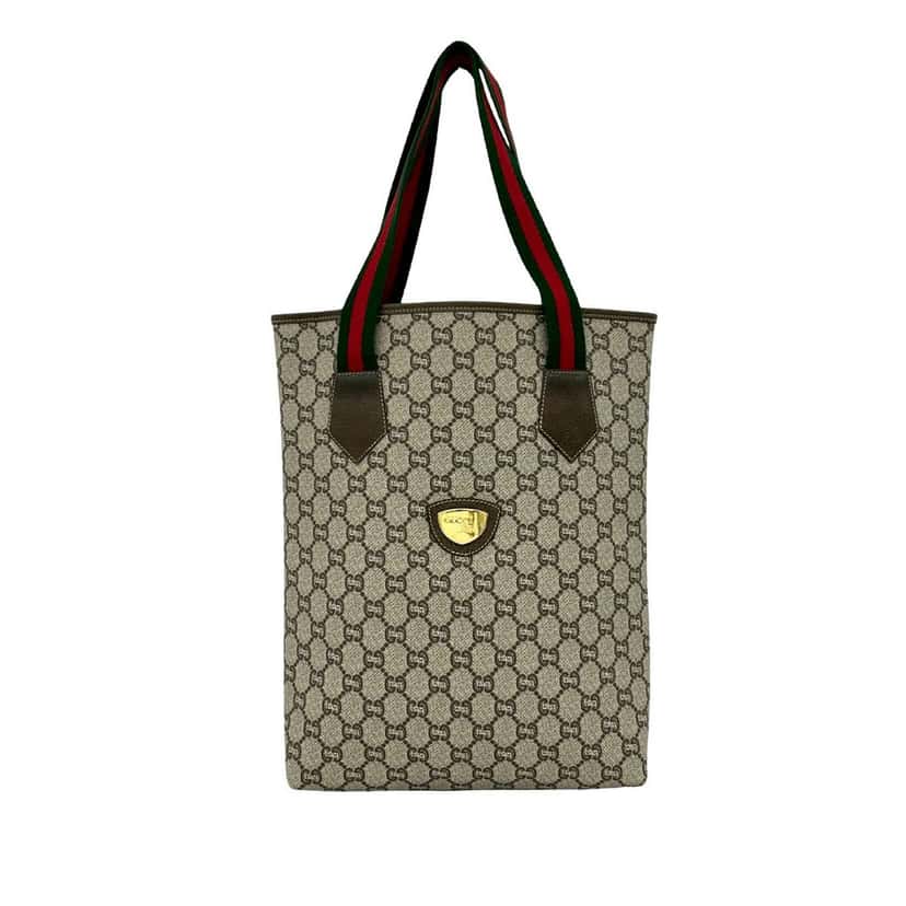 Gucci GG Supreme Plus Sherry Line Web Tote Beige Very good condition - Front View