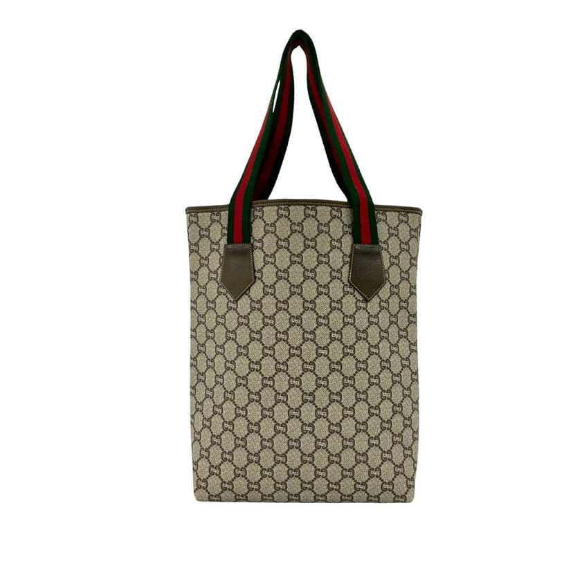 Gucci GG Supreme Plus Sherry Line Web Tote Beige Very good condition - Back View