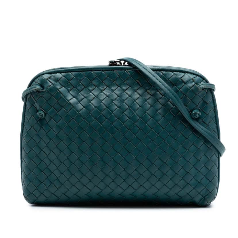 Bottega Veneta Nappa Intrecciato Nodini Crossbody Blue Leather Very good condition - Front View