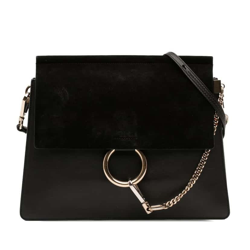 Chloé Medium Calfskin and Suede Faye Crossbody Black Leather Very good condition - Front View