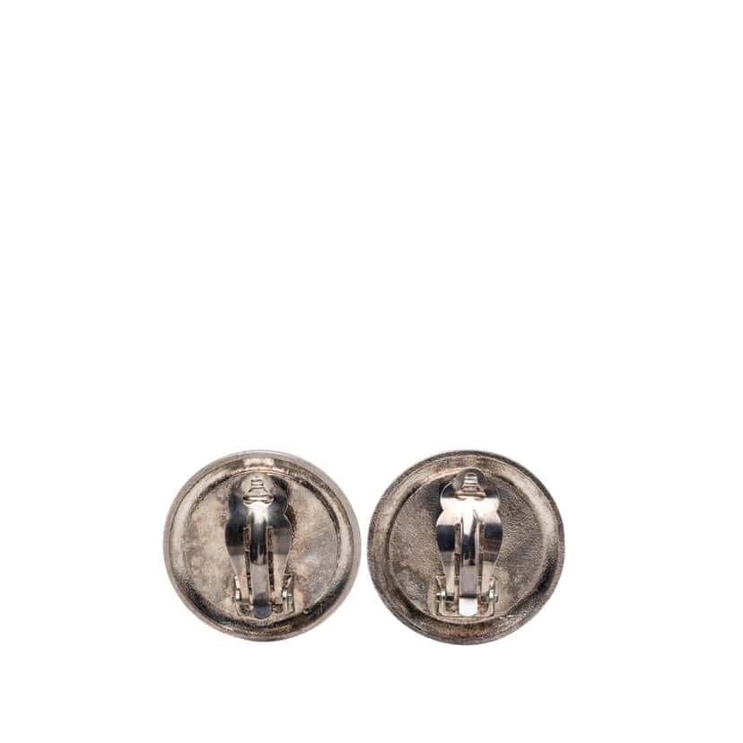 Chanel CC Two Tone Brass Enamel Clip On Earrings Silver Metal Very good condition - Back View