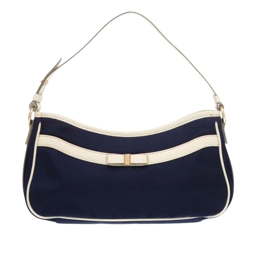 Ferragamo Nylon Vara Bow Handbag Blue Very good condition - Front View