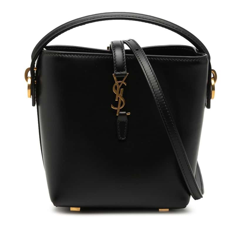 Saint Laurent Mini Shiny Calfskin Le 37 Bucket Bag Black Leather Very good condition - Front View