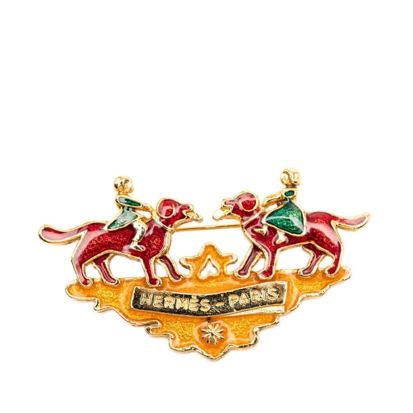 Hermès Gold Plated Enamel Children And Dogs Brooch Gold Metal Very good condition - Model View