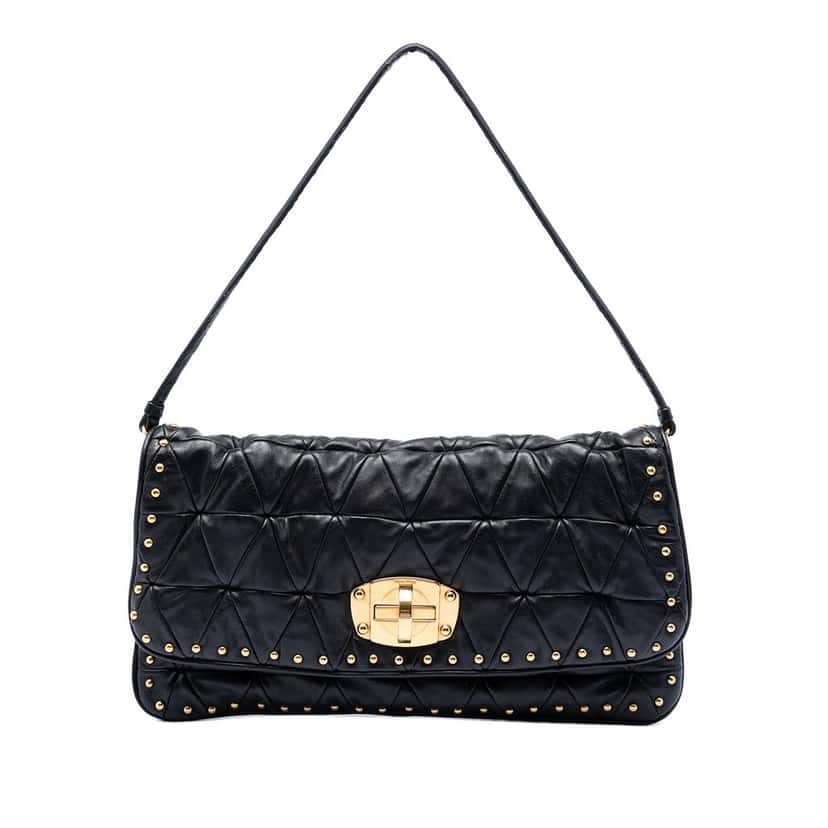 Miu Miu Studded Matelasse Nappa Shoulder Bag Black Leather Very good condition - Front View