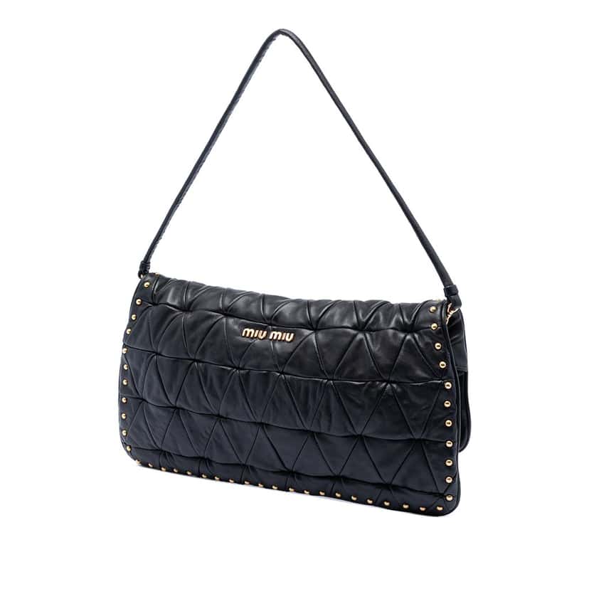 Miu Miu Studded Matelasse Nappa Shoulder Bag Black Leather Very good condition - Back View
