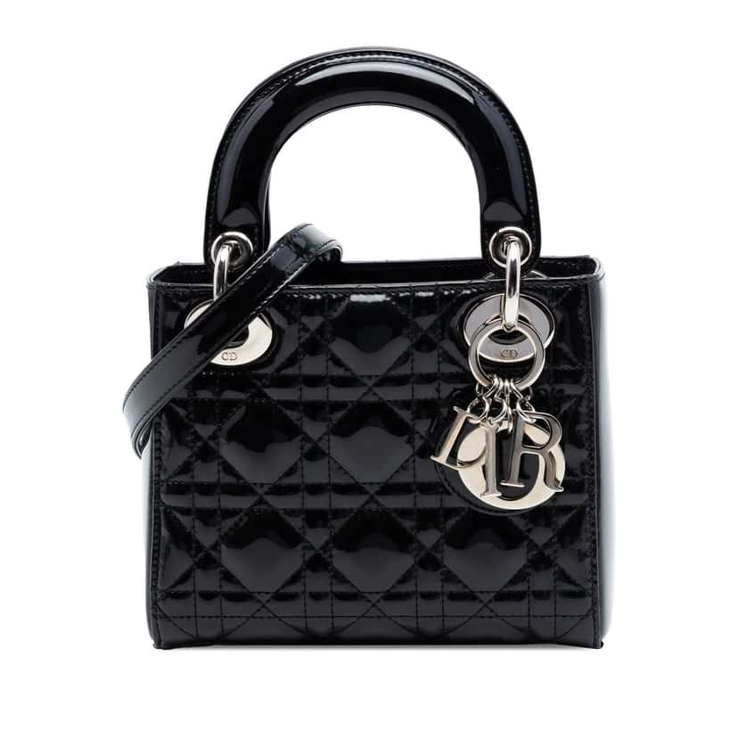 Dior Mini Patent Cannage Lady Dior Black Leather Very good condition - Front View