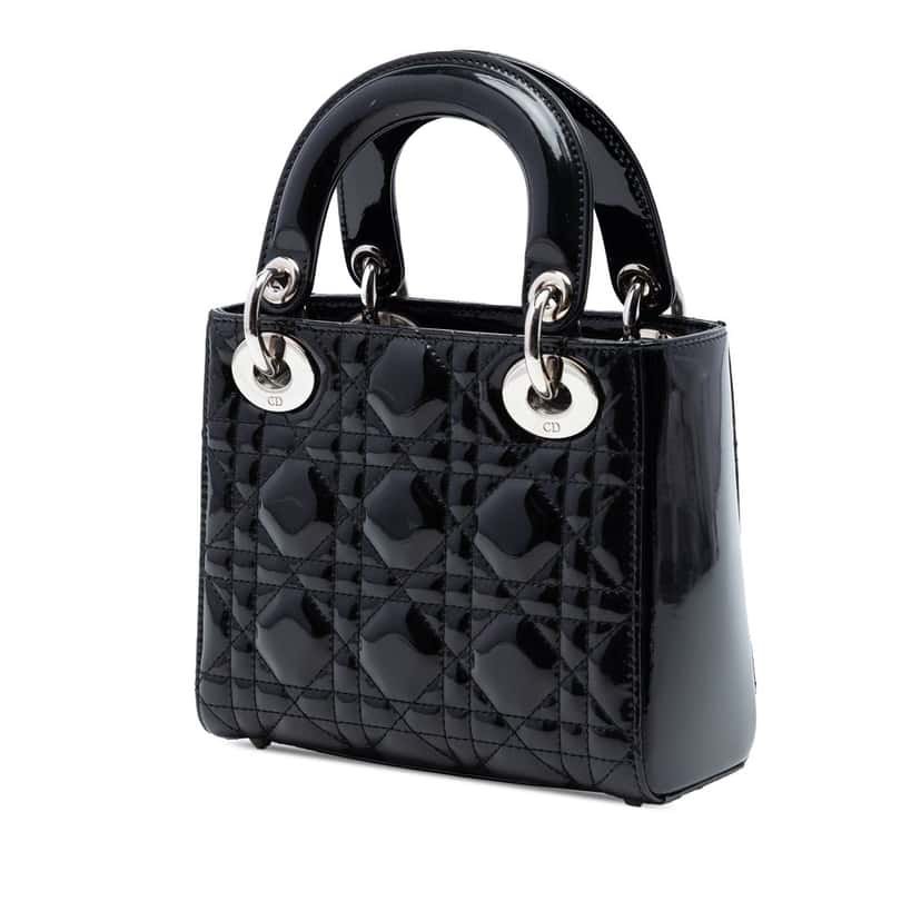 Dior Mini Patent Cannage Lady Dior Black Leather Very good condition - Back View