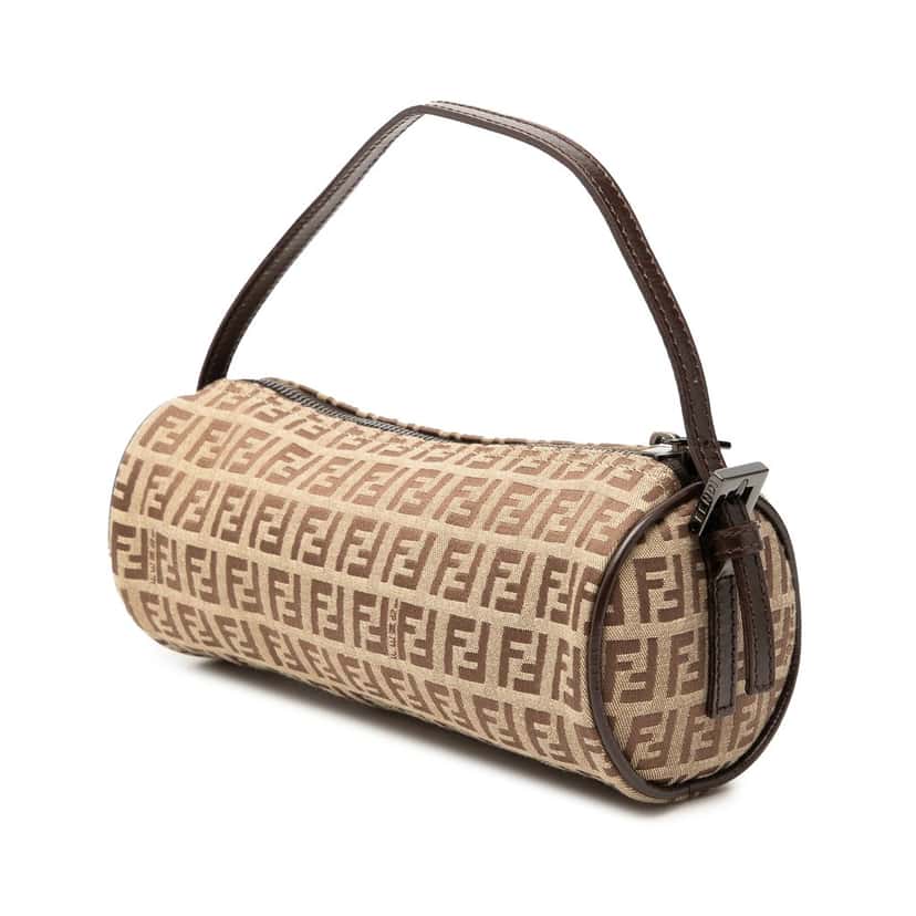Fendi Zucchino Canvas Barrel Pochette Brown Good condition - Back View