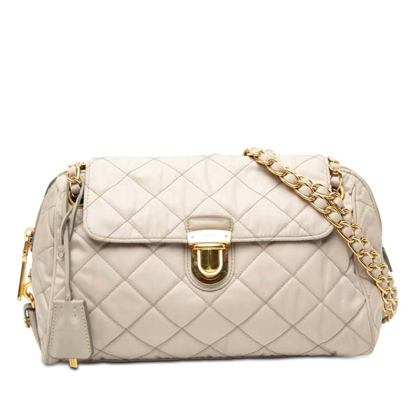 Prada Impuntu Tessuto Chain Flap Crossbody Beige Very good condition - Front View