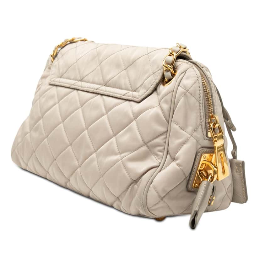 Prada Impuntu Tessuto Chain Flap Crossbody Beige Very good condition - Back View