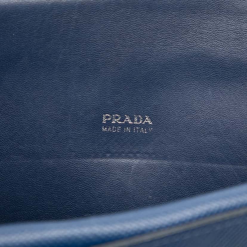 Prada Saffiano Leather Double Turnlock Crossbody Blue Leather Very good condition - Box View