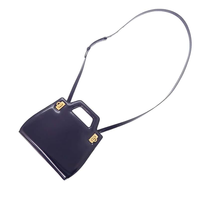 Salvatore Ferragamo Mini Brushed Calfskin Wanda Top Handle Bag Blue Leather Very good condition - Model View