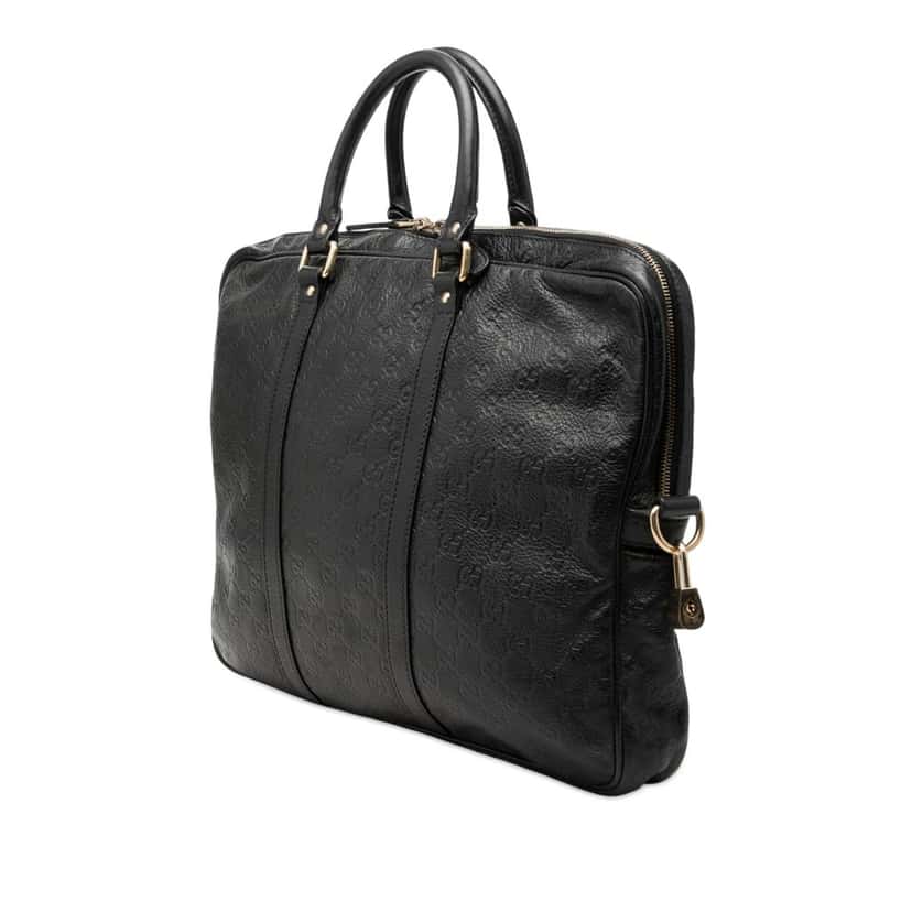 Gucci Guccissima Business Bag Black Leather Very good condition - Back View