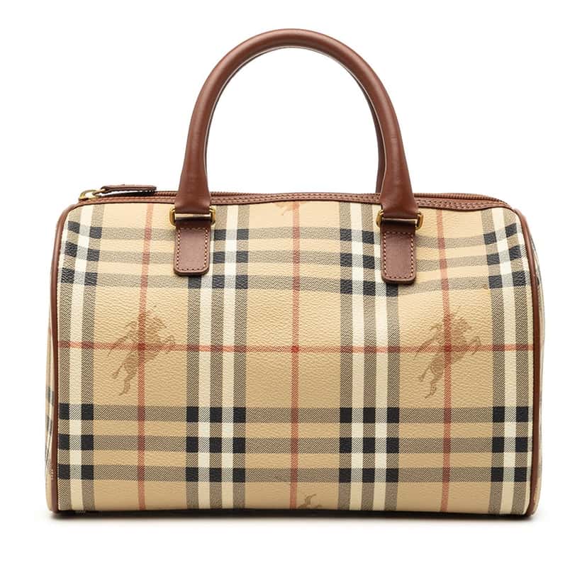 Burberry Haymarket Check Coated Canvas Boston Bag Beige Very good condition - Front View