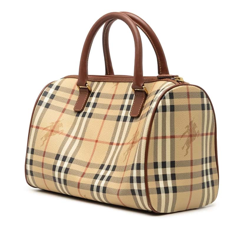 Burberry Haymarket Check Coated Canvas Boston Bag Beige Very good condition - Back View