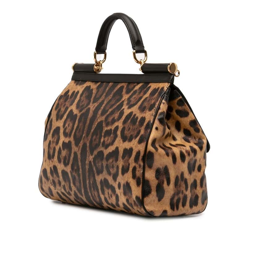 Dolce & Gabbana Large Leopard Print Calfskin Miss Sicily Satchel Brown Leather Very good condition - Back View