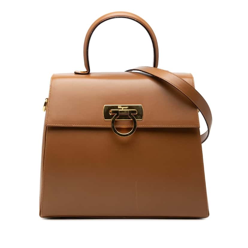 Salvatore Ferragamo Small Leather Gancini Iconic Top Handle Bag Brown Leather Very good condition - Front View