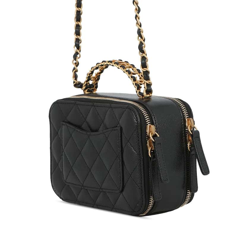 Chanel Mini Quilted Caviar Pick Me Up Vanity Case Black Leather Very good condition - Back View