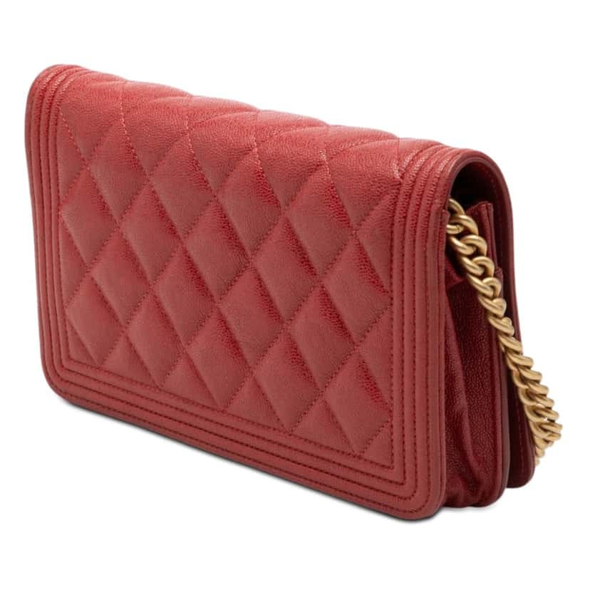 Chanel Quilted Caviar Boy Wallet on Chain Red Leather Very good condition - Back View