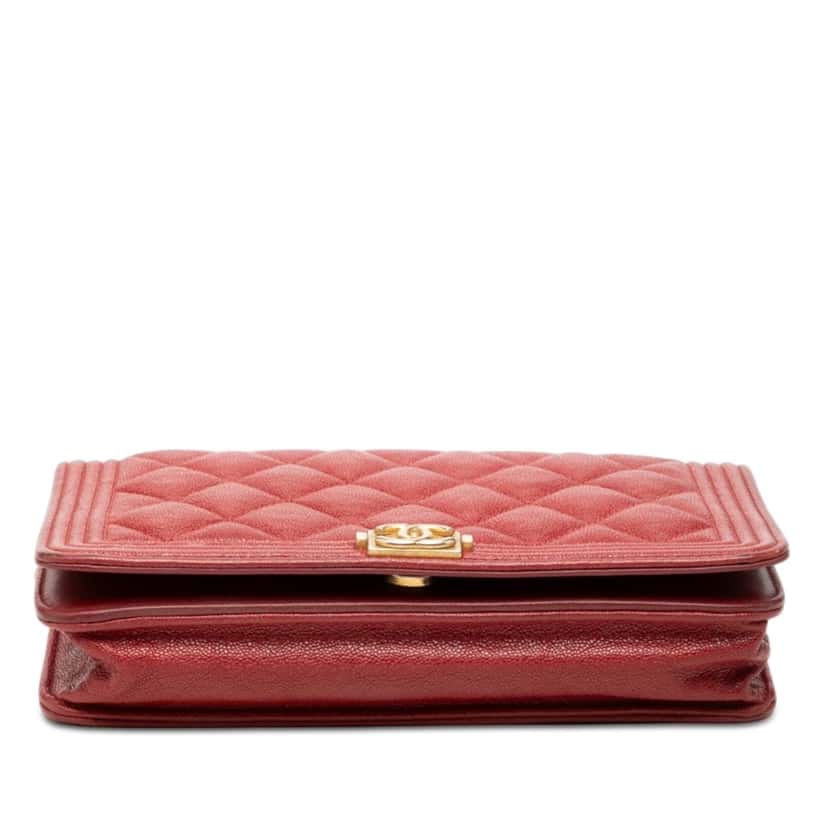 Chanel Quilted Caviar Boy Wallet on Chain Red Leather Very good condition - Inside View
