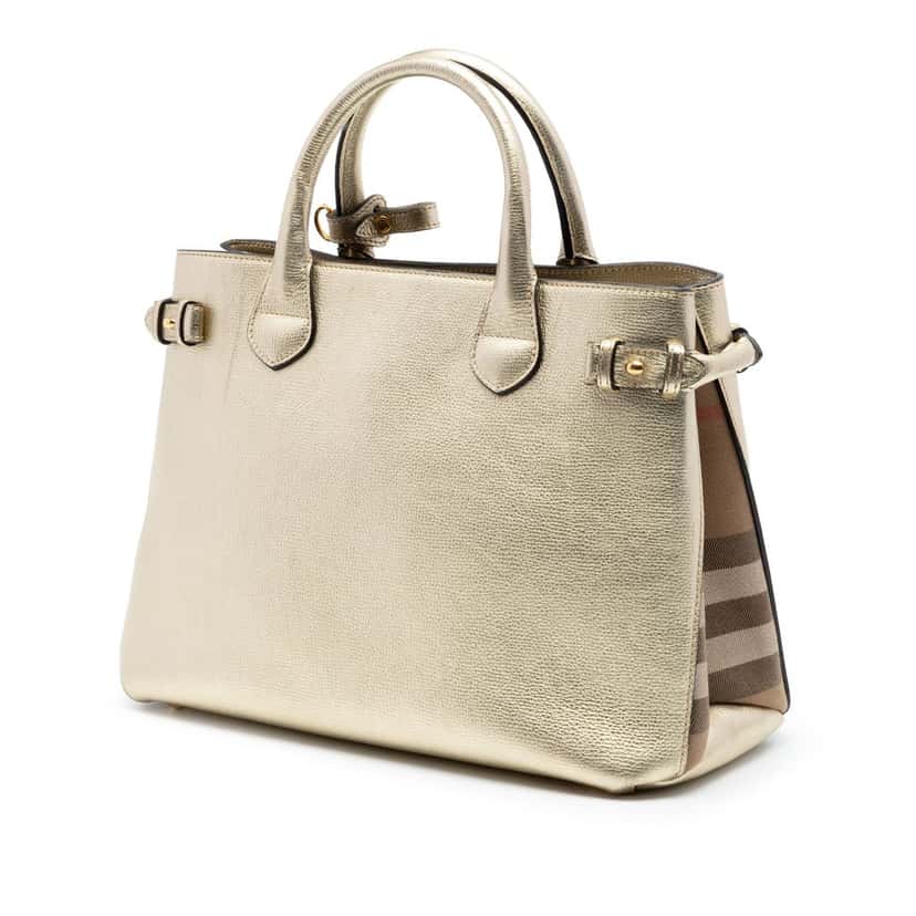 Burberry Medium Metallic Leather and House Check Banner Satchel Gold Leather Very good condition - Back View