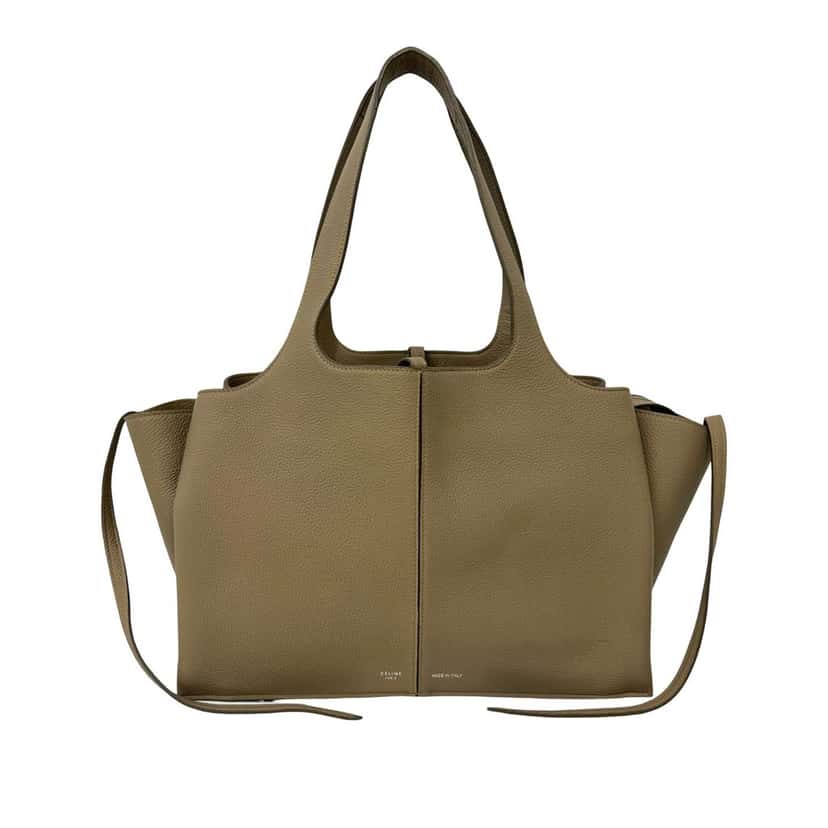 Celine Small Grained Calfskin Trifold Tote Beige Leather Very good condition - Front View