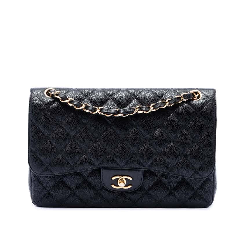 Chanel Jumbo Classic Caviar Double Flap Black Leather Very good condition - Front View
