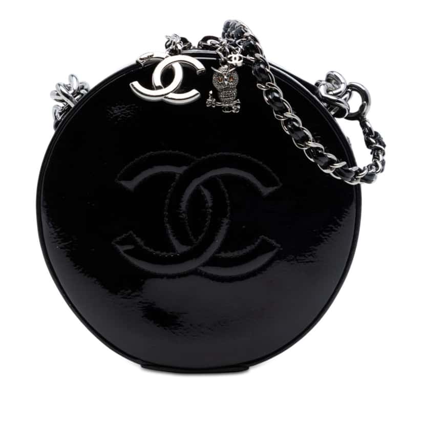 Chanel CC Patent Round as Earth Bag Black Leather Very good condition - Front View