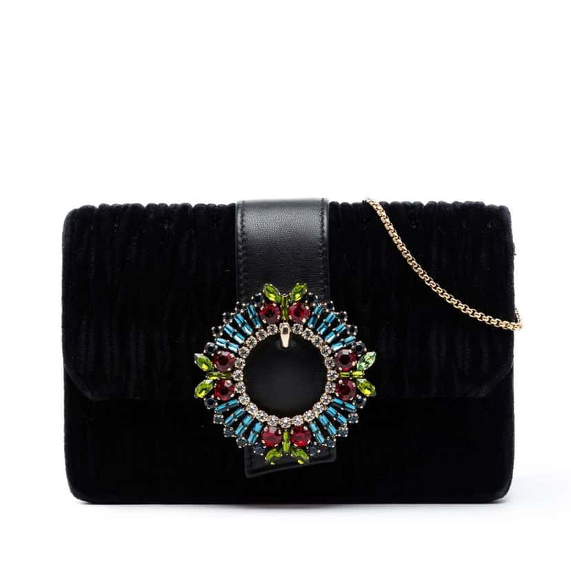 Miu Miu Matelasse Velvet Crystal Embellished Crossbody Black Very good condition - Front View