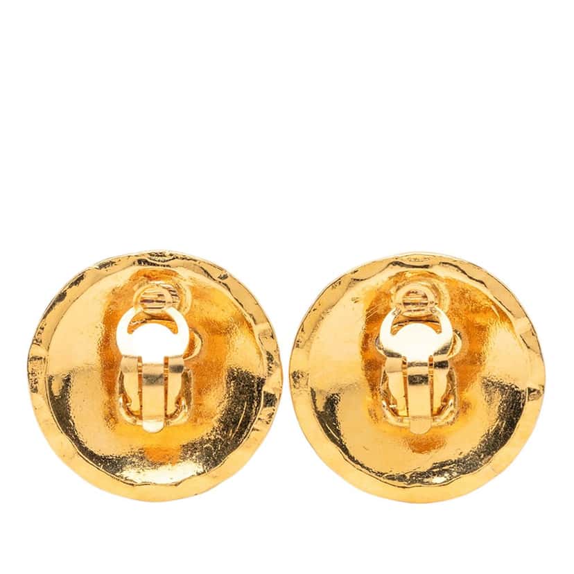 Chanel CC Quilted Gold Plated Round Clip On Earrings Gold Metal Very good condition - Back View