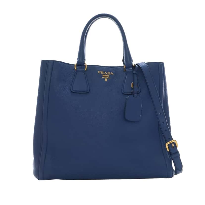 Prada Vitello Daino Open Convertible Tote Blue Leather Very good condition - Front View