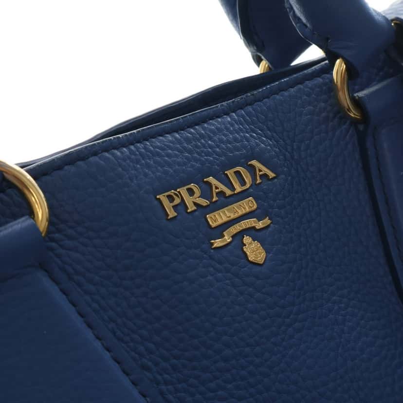 Prada Vitello Daino Open Convertible Tote Blue Leather Very good condition - Box View