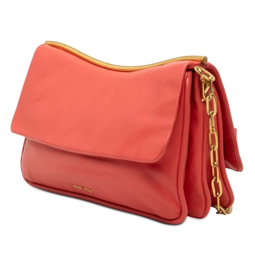 Miu Miu Nappa Frame Flap Chain Crossbody Orange Leather Very good condition - Back View