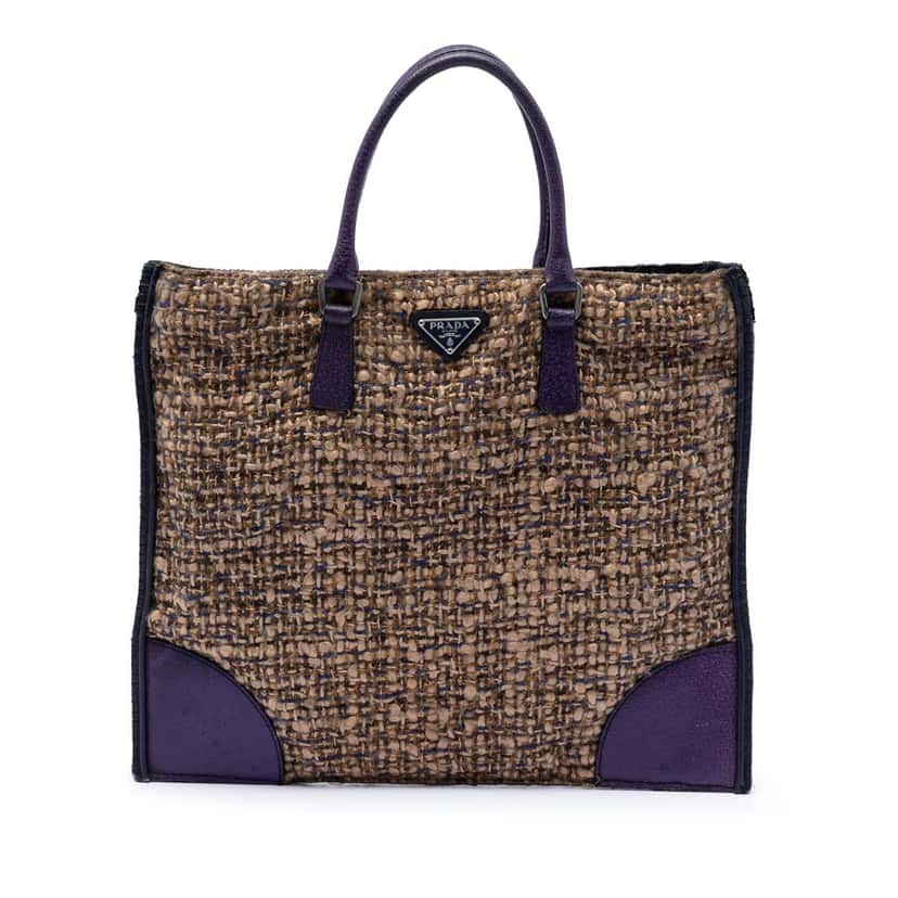 Prada Cinghiale Trimmed Viscose Flat Tote Brown Very good condition - Front View