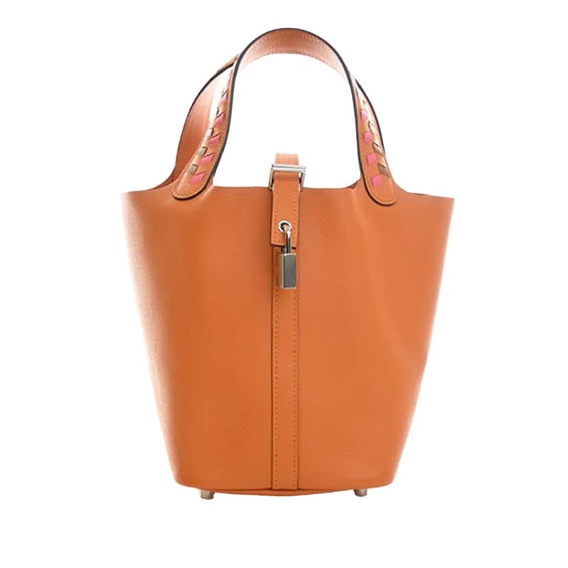 Hermès Epsom Tressage Picotin Lock 18 Orange Leather Very good condition - Front View