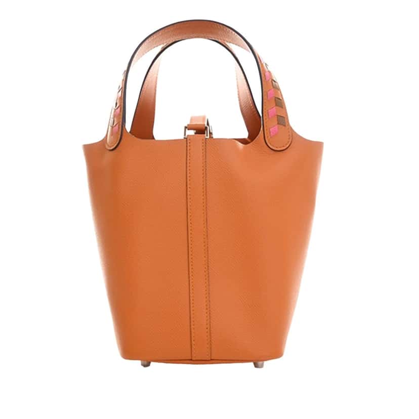 Hermès Epsom Tressage Picotin Lock 18 Orange Leather Very good condition - Back View