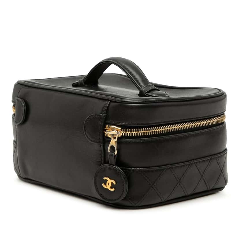 Chanel CC Quilted Lambskin Vanity Bag Black Leather Very good condition - Back View