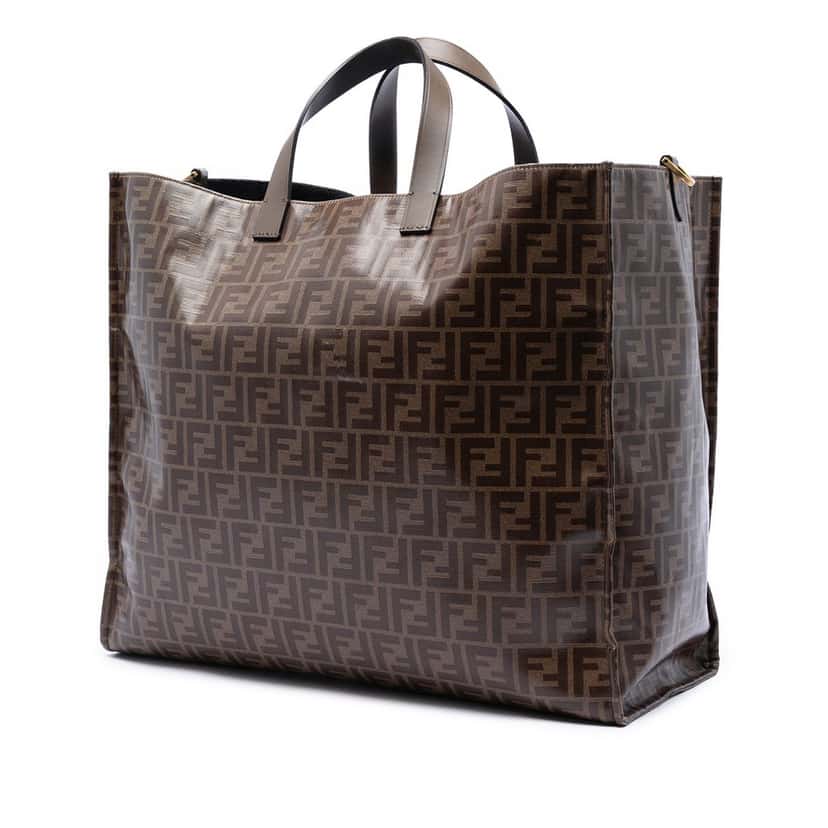 Fendi Fila Zucca Coated Canvas Logo Mania Shopper Tote Brown Very good condition - Back View