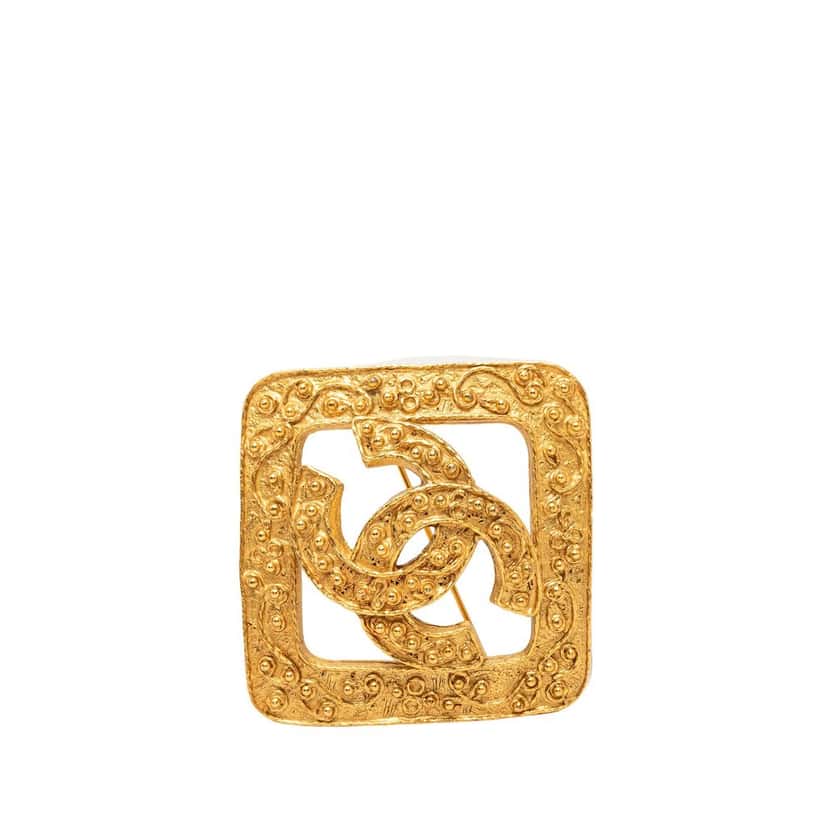 Chanel CC Gold Plated Diamond Brooch Gold Metal Very good condition - Front View