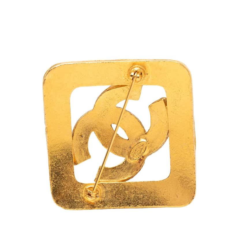 Chanel CC Gold Plated Diamond Brooch Gold Metal Very good condition - Back View