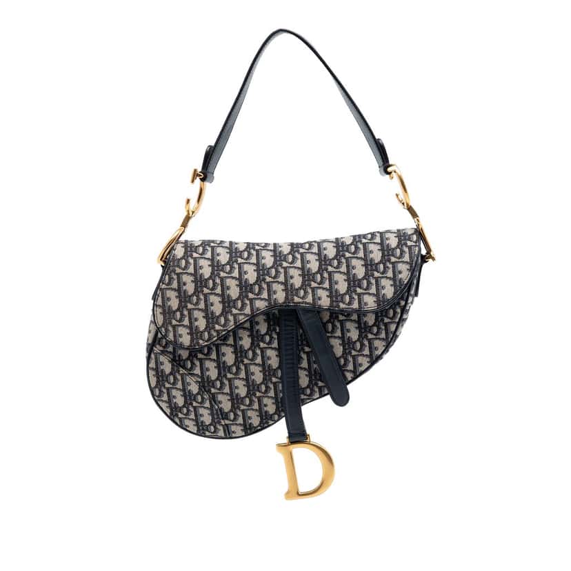 Dior Oblique Canvas Saddle Bag Blue Very good condition - Front View