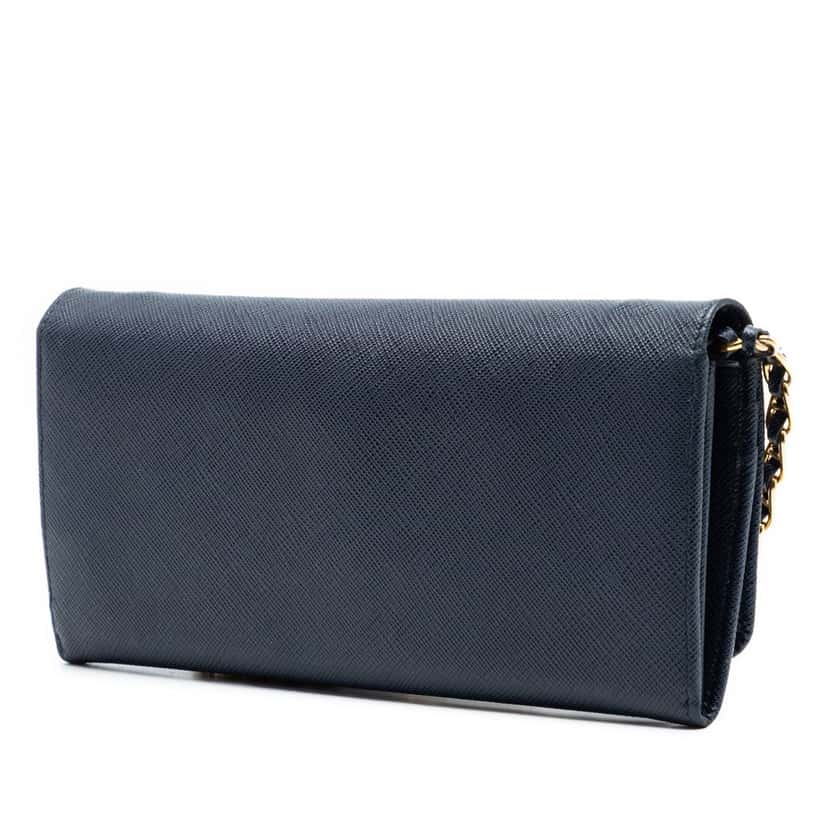 Prada Saffiano Wallet On Chain Blue Leather Very good condition - Back View