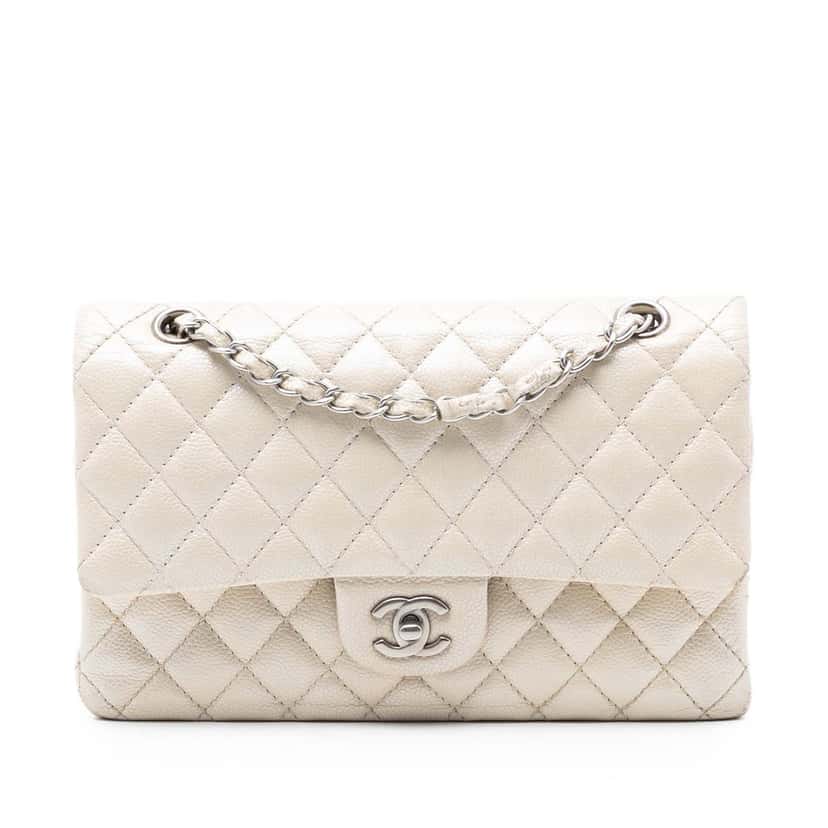 Chanel Medium Classic Caviar Double Flap White Leather Never worn, with tag - Front View