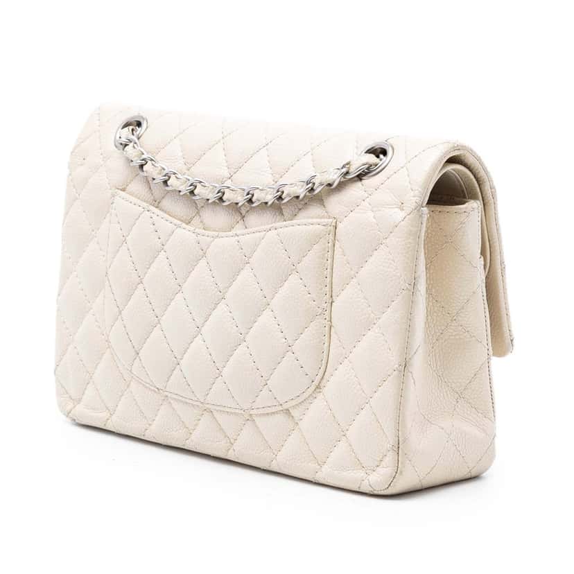 Chanel Medium Classic Caviar Double Flap White Leather Never worn, with tag - Back View