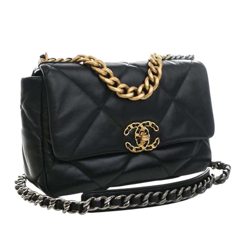 Chanel Medium Lambskin 19 Flap Black Leather Very good condition - Back View