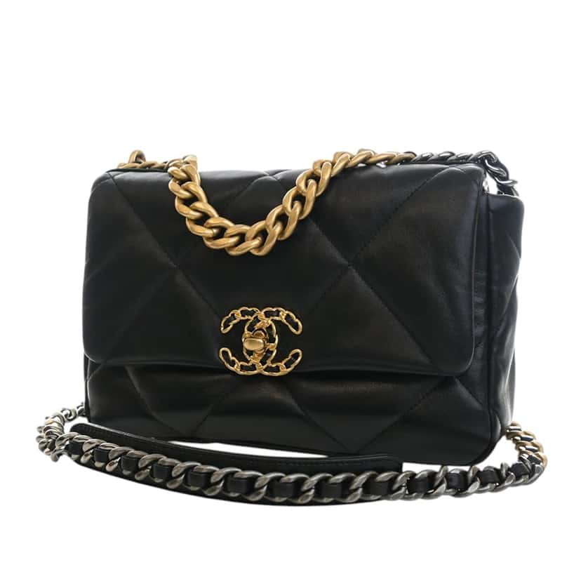 Chanel Medium Lambskin 19 Flap Black Leather Very good condition - Inside View