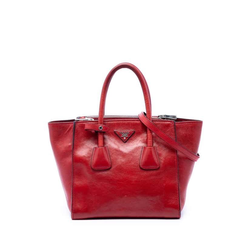 Prada Glace Calf Twin Pocket Satchel Red Leather Very good condition - Front View