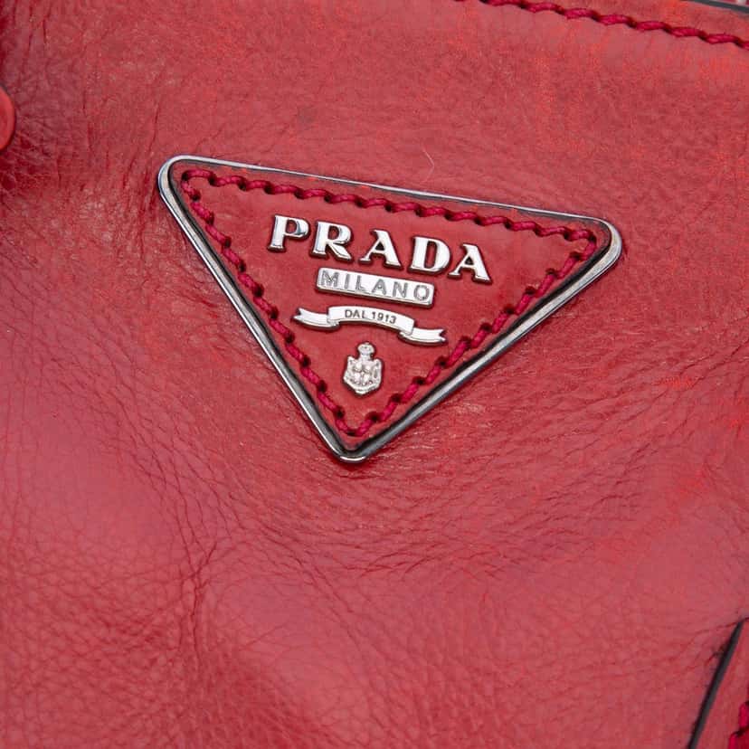 Prada Glace Calf Twin Pocket Satchel Red Leather Very good condition - Box View