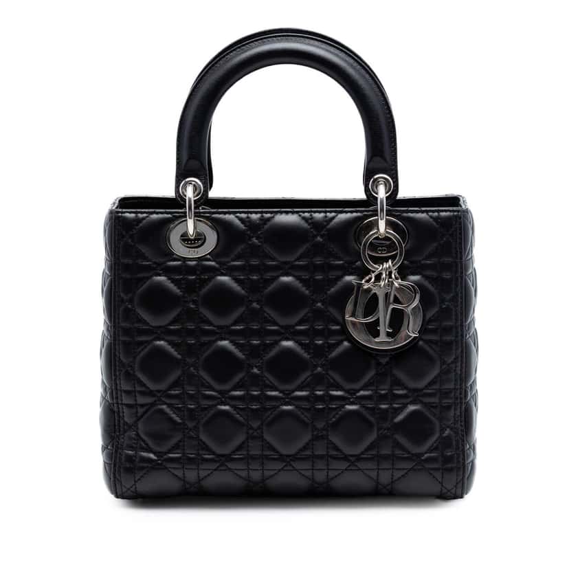 Dior Medium Lambskin Cannage Lady Dior Black Leather Very good condition - Front View